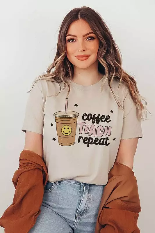 COFFEE TEACH REPEAT GRAPHIC TEE PLUS SIZE