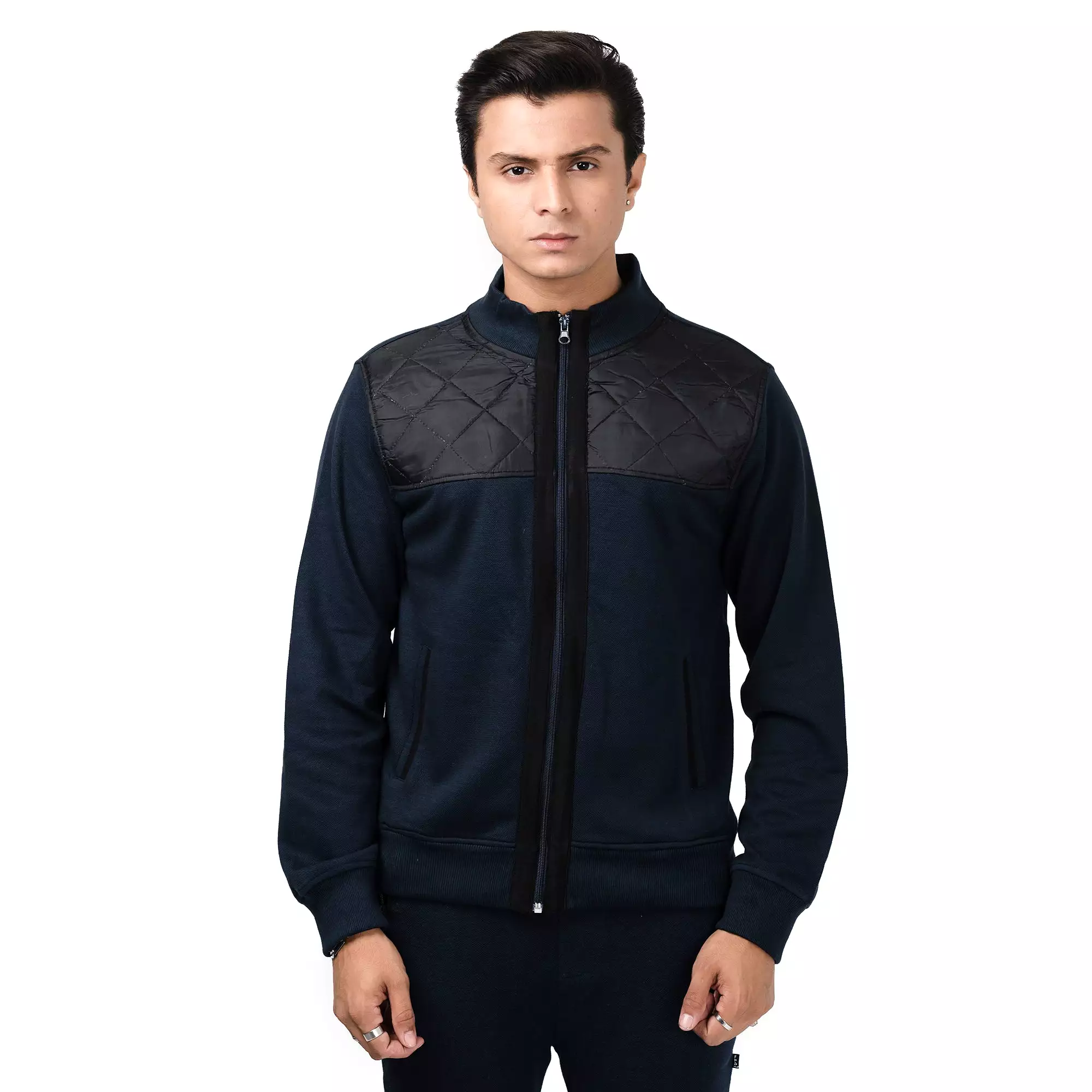 Contrast Quilted Jacket-Navy