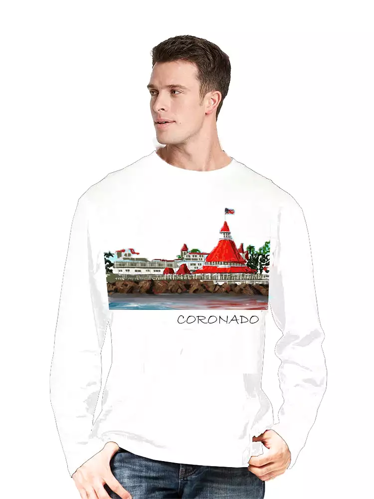 Coronado-CA, USA Ashore Travel Shirts-  Series No. 238003 Artist Handpaint Long Sleeve Shirt EU Size 100% Cotton  High Quality G