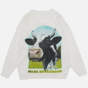 Cow Print Knit Sweater