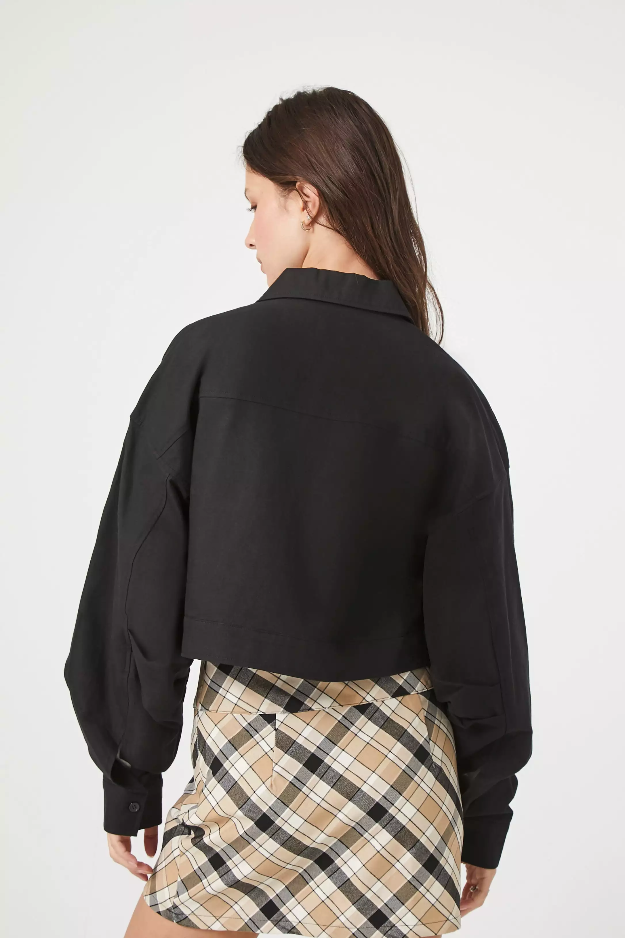 Cropped Twill Zip-Up Jacket