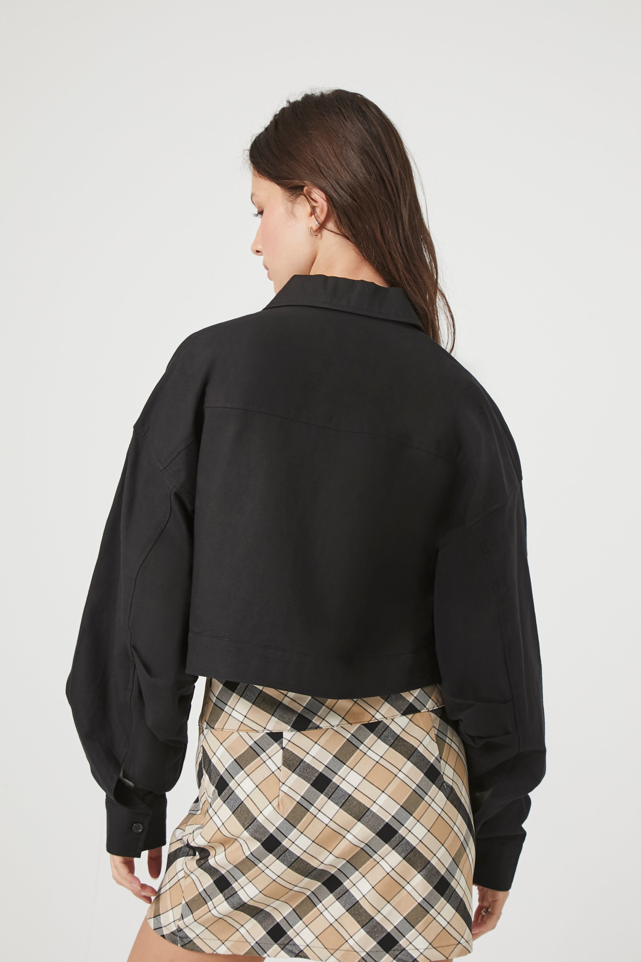 Cropped Twill Zip-Up Jacket