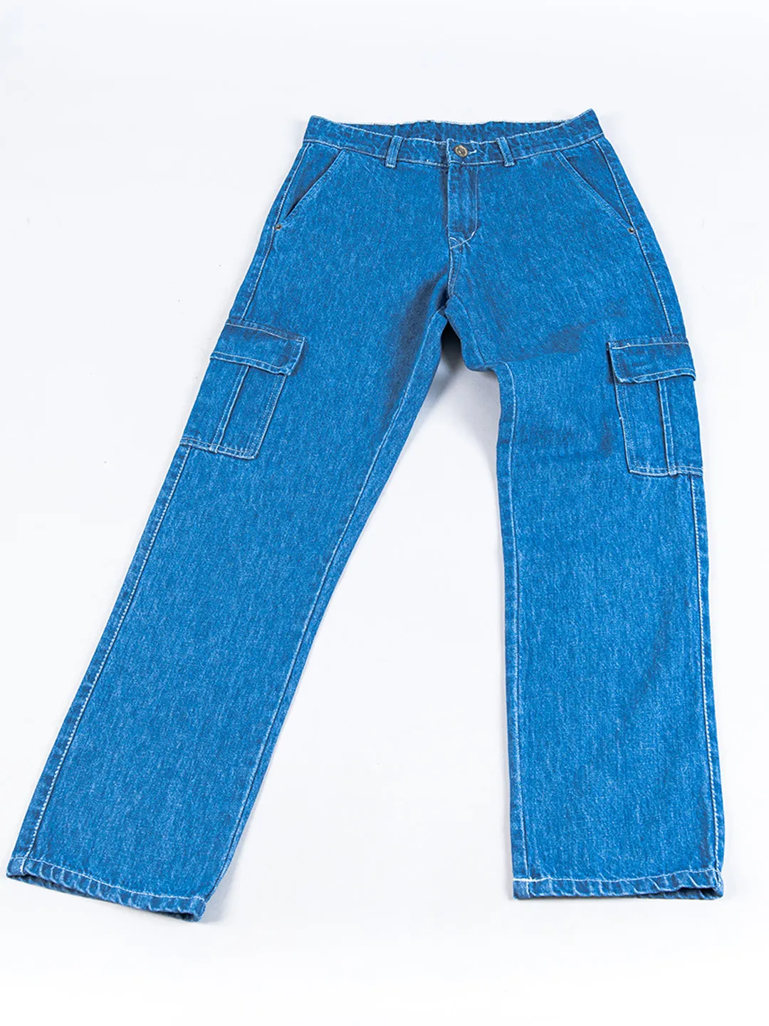 Dark Blue Straight Fit Cargo Denim Jeans