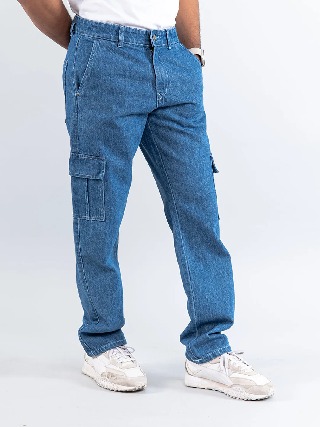 Dark Blue Straight Fit Cargo Denim Jeans