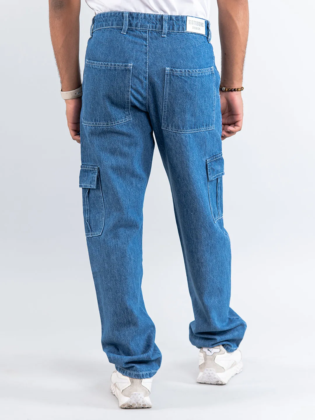 Dark Blue Straight Fit Cargo Denim Jeans