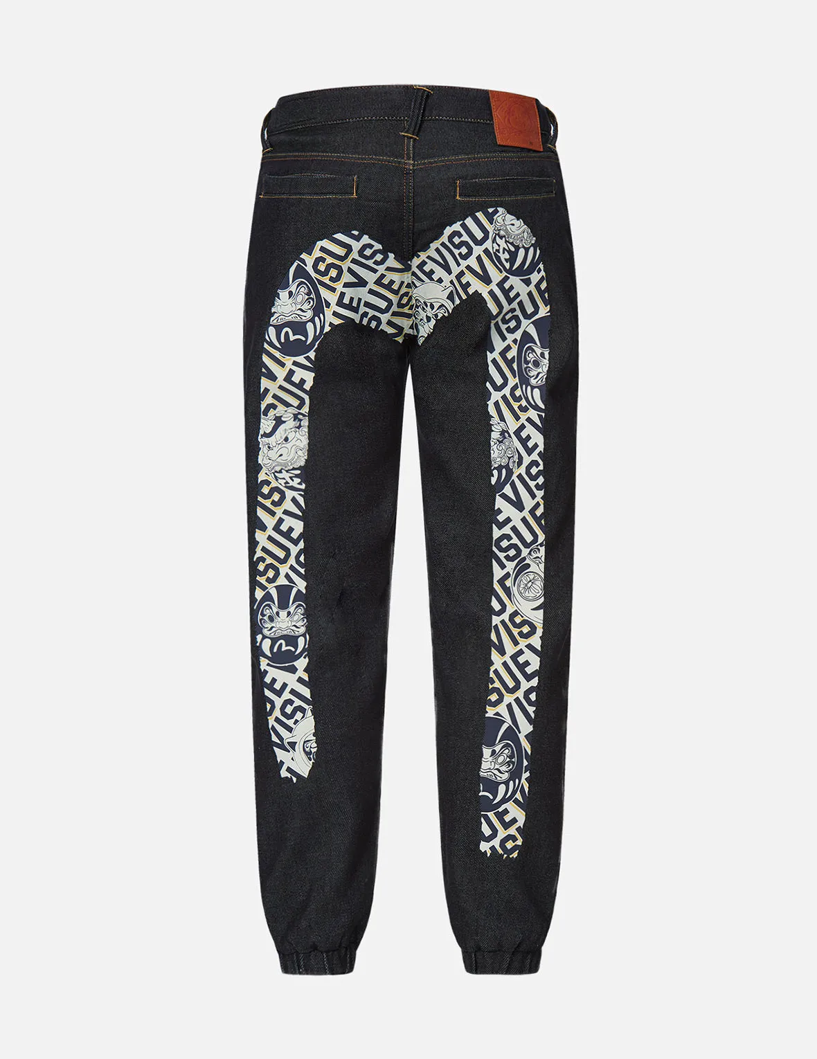 Daruma Buddies Daicock Print Denim Jogger Pants