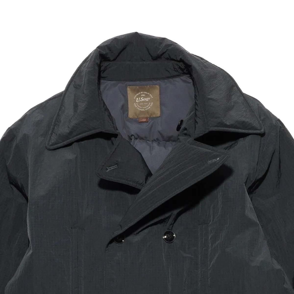 DOWN RIPSTOP PEA COAT - NAVY