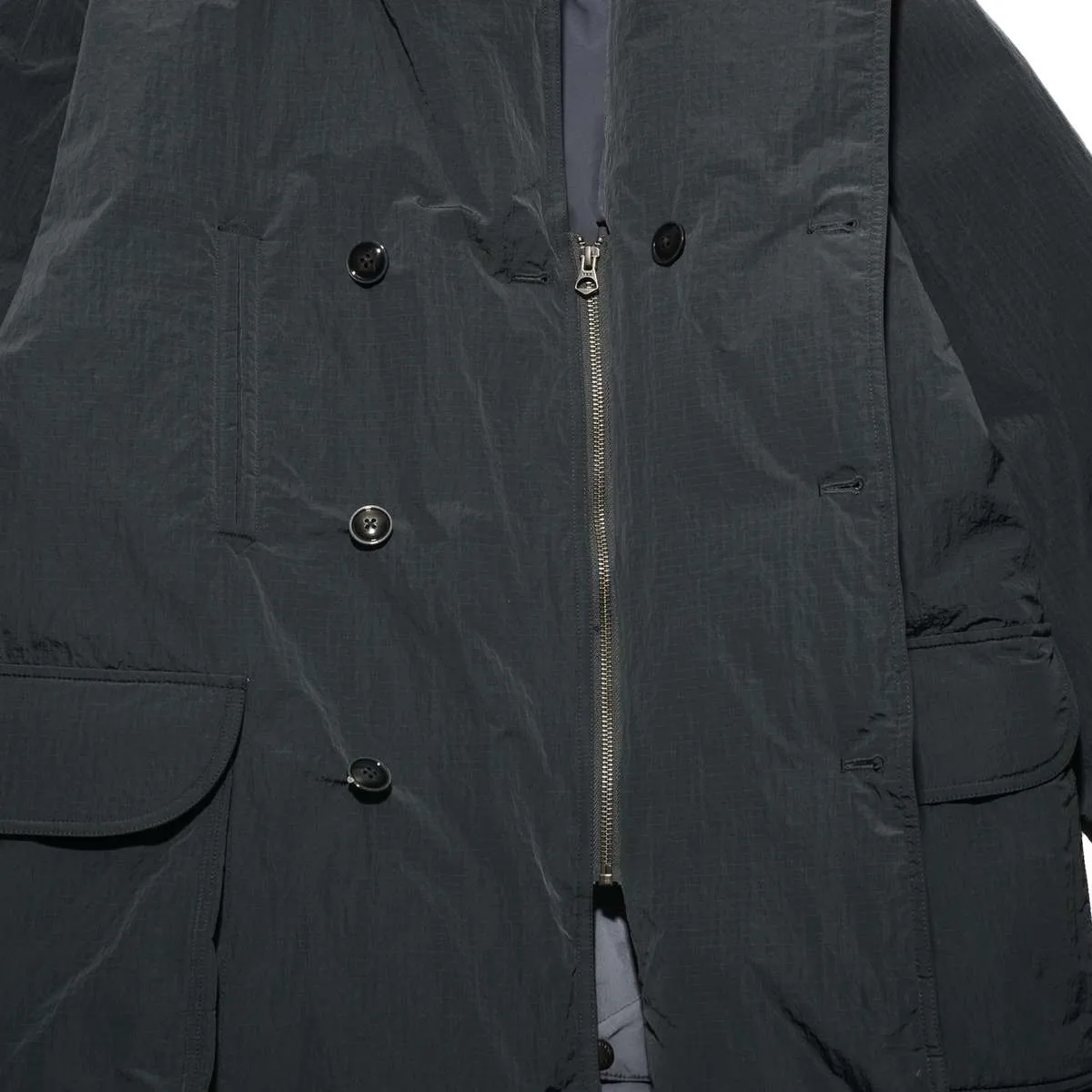 DOWN RIPSTOP PEA COAT - NAVY