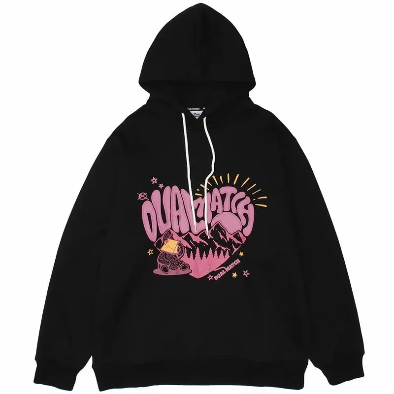 Dual Match Heart Shape Pullover Hoodie