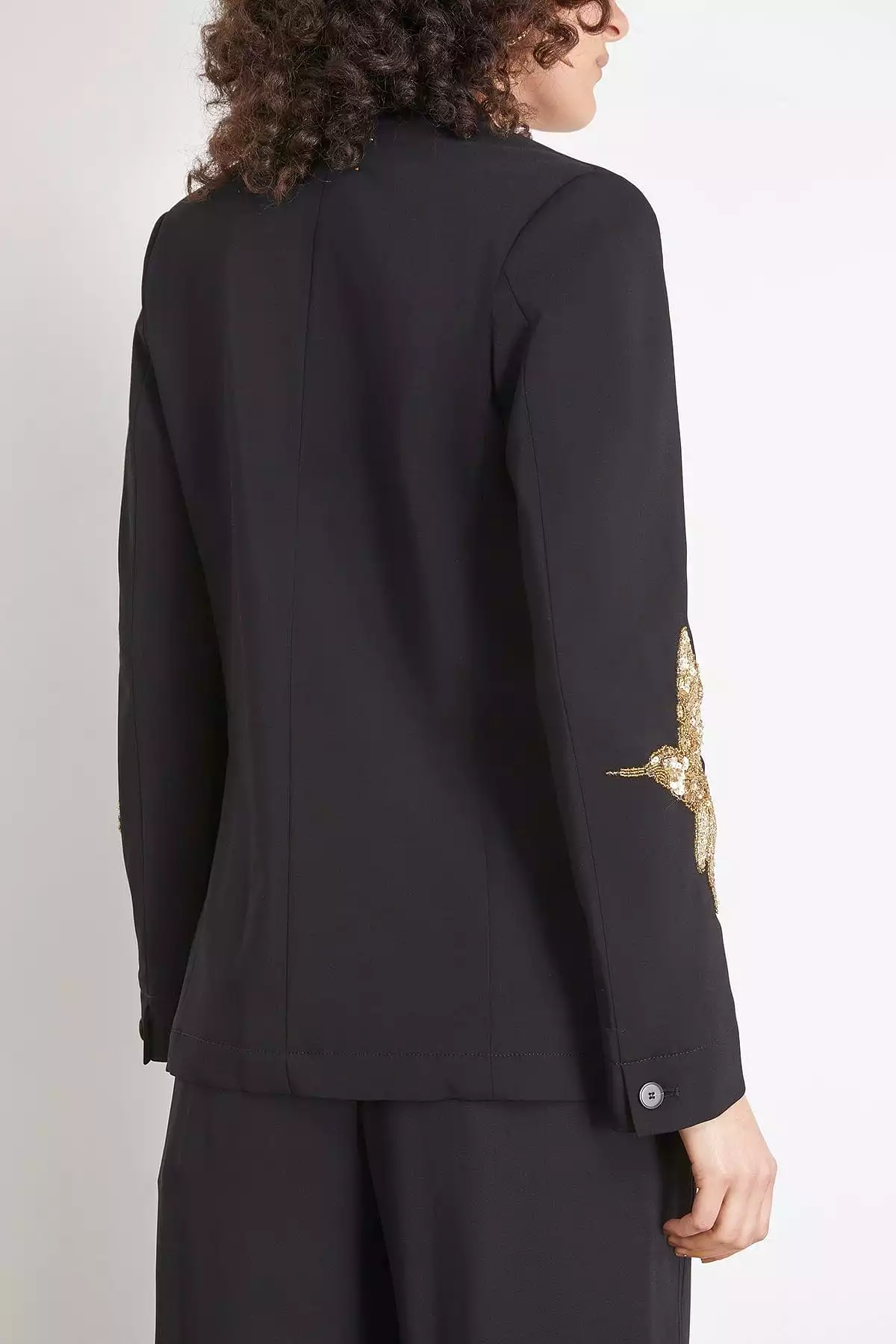 Embroidery Stretch Crepe Cady Jacket in Nero