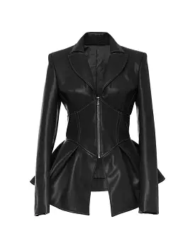 Faux Leather Corset Style Waist Jacket