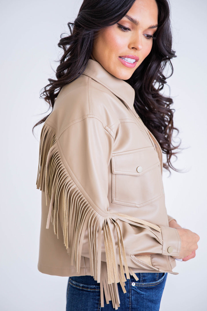 Faux Leather Fringe Jacket