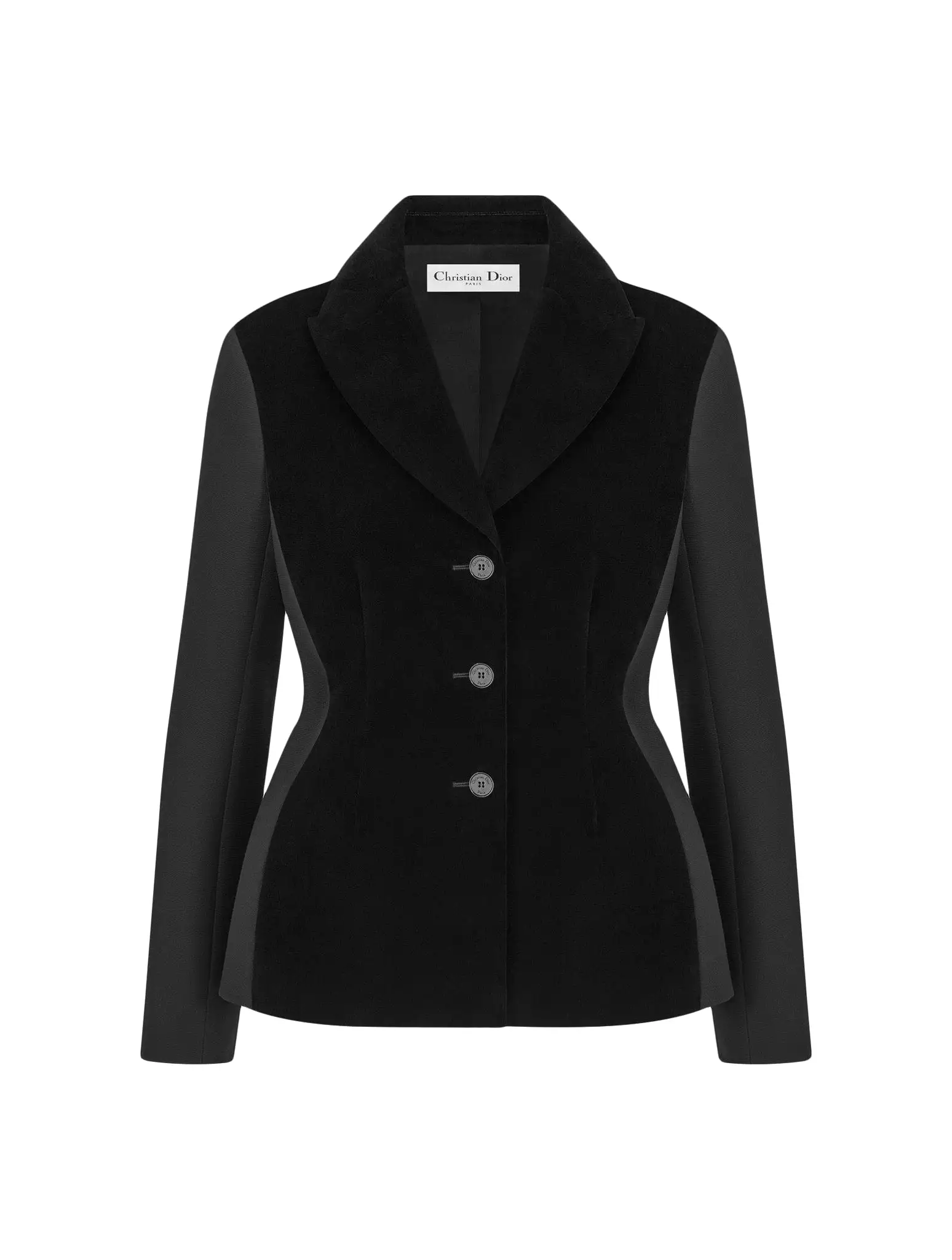 FITTED JACKET in black wool and silk with velvet effect