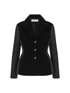 FITTED JACKET in black wool and silk with velvet effect