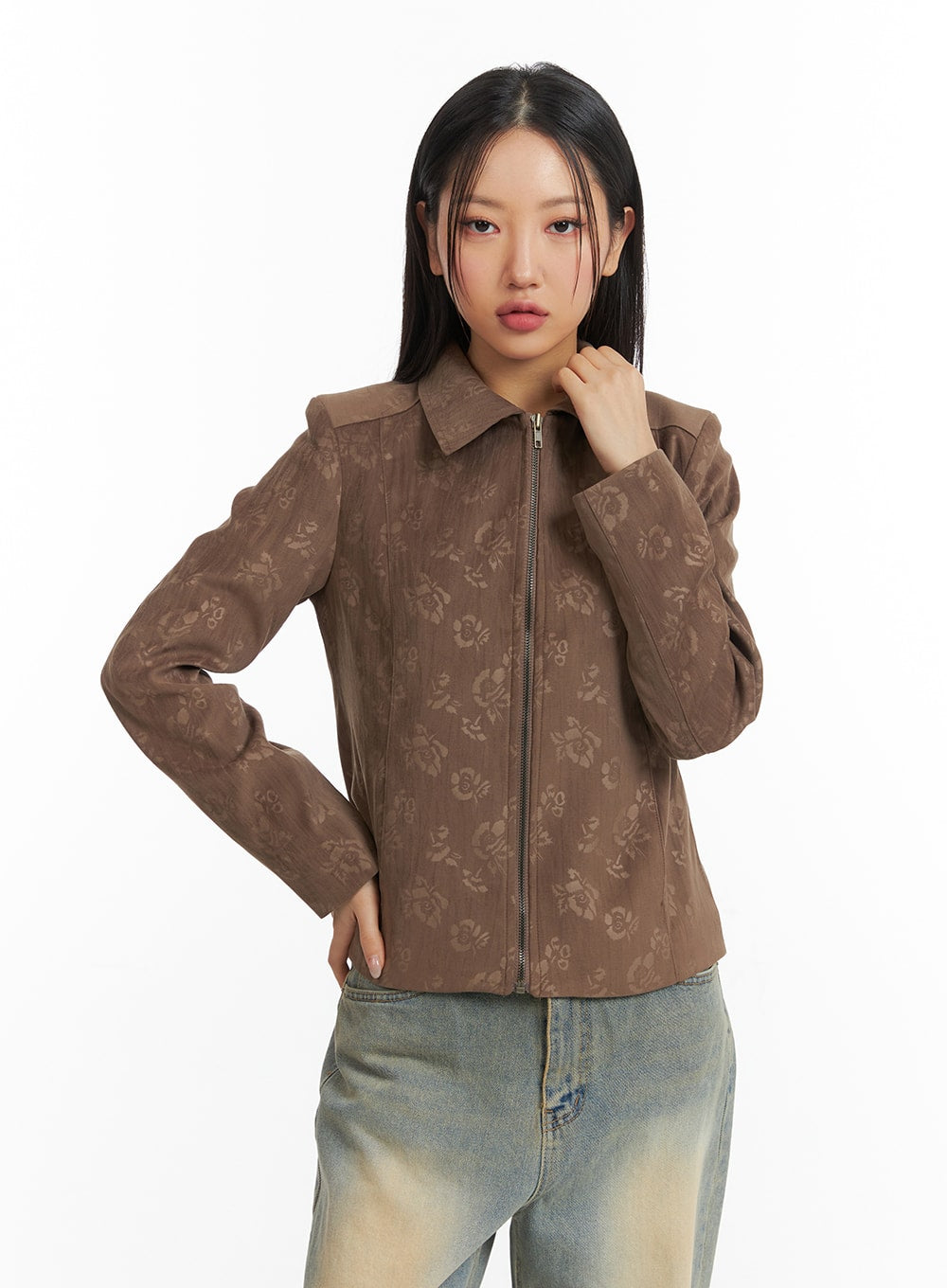 Floral Jacquard Zip-Up Jacket CJ426