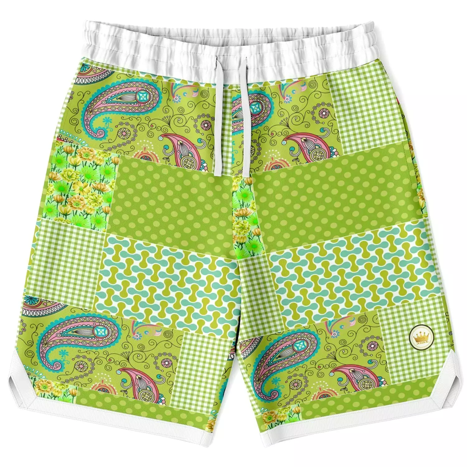 Green Anjou Pear Patchwork Basketball Shorts