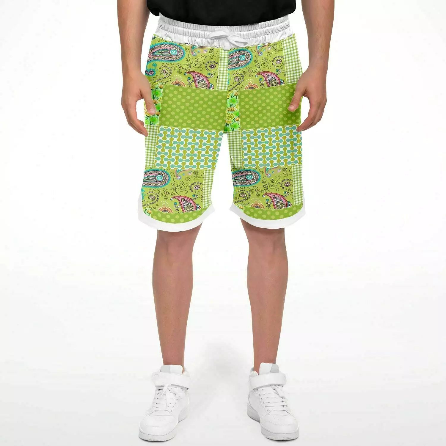 Green Anjou Pear Patchwork Basketball Shorts