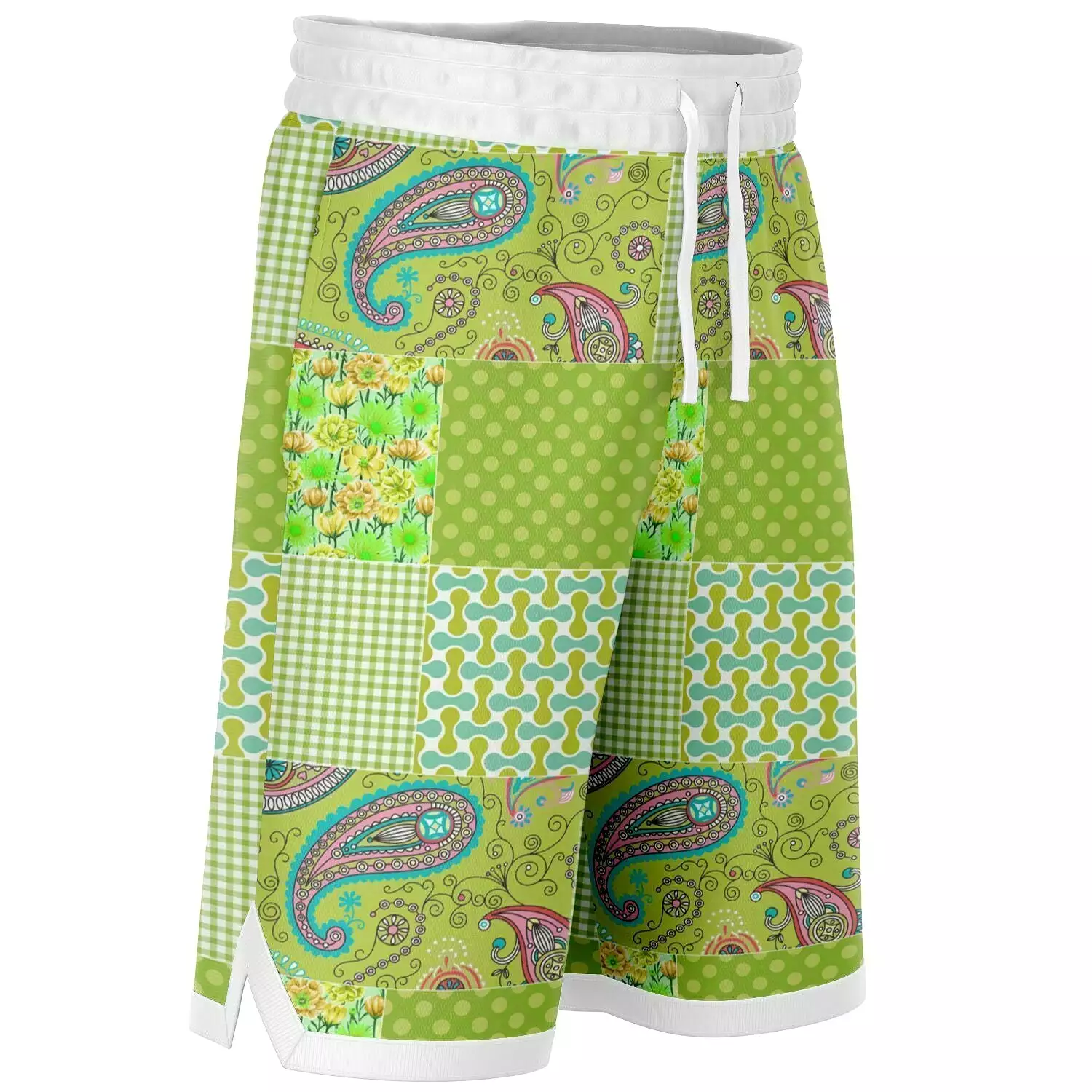 Green Anjou Pear Patchwork Basketball Shorts