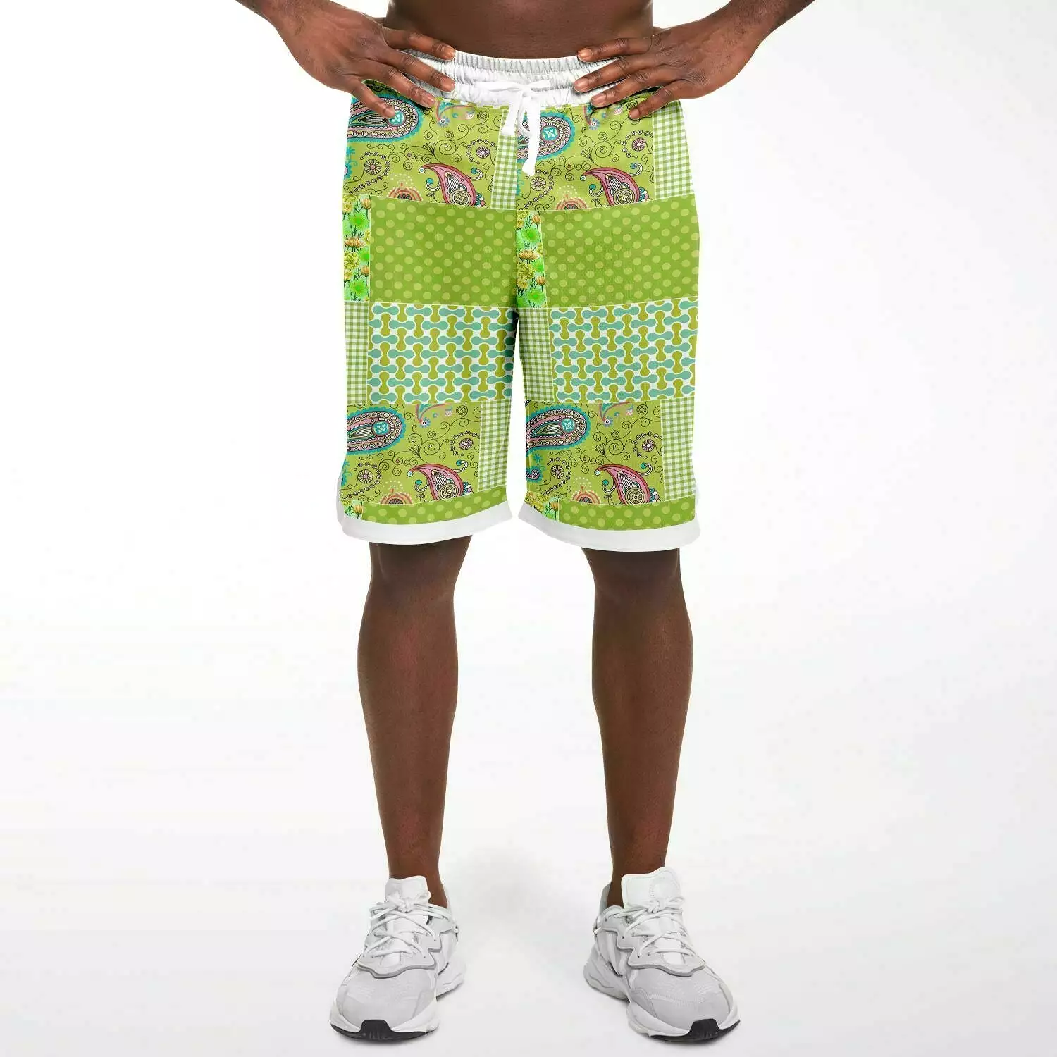 Green Anjou Pear Patchwork Basketball Shorts