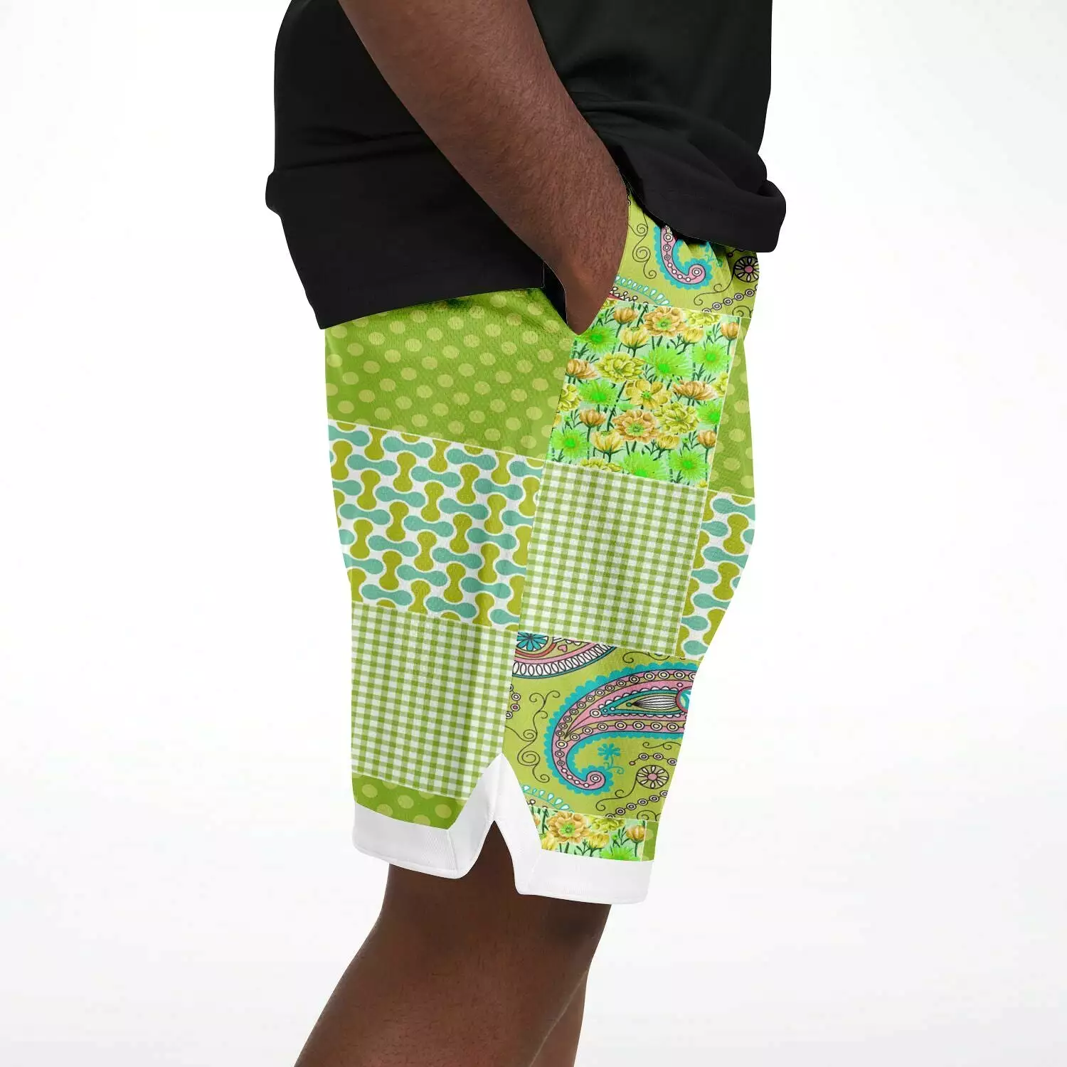 Green Anjou Pear Patchwork Basketball Shorts