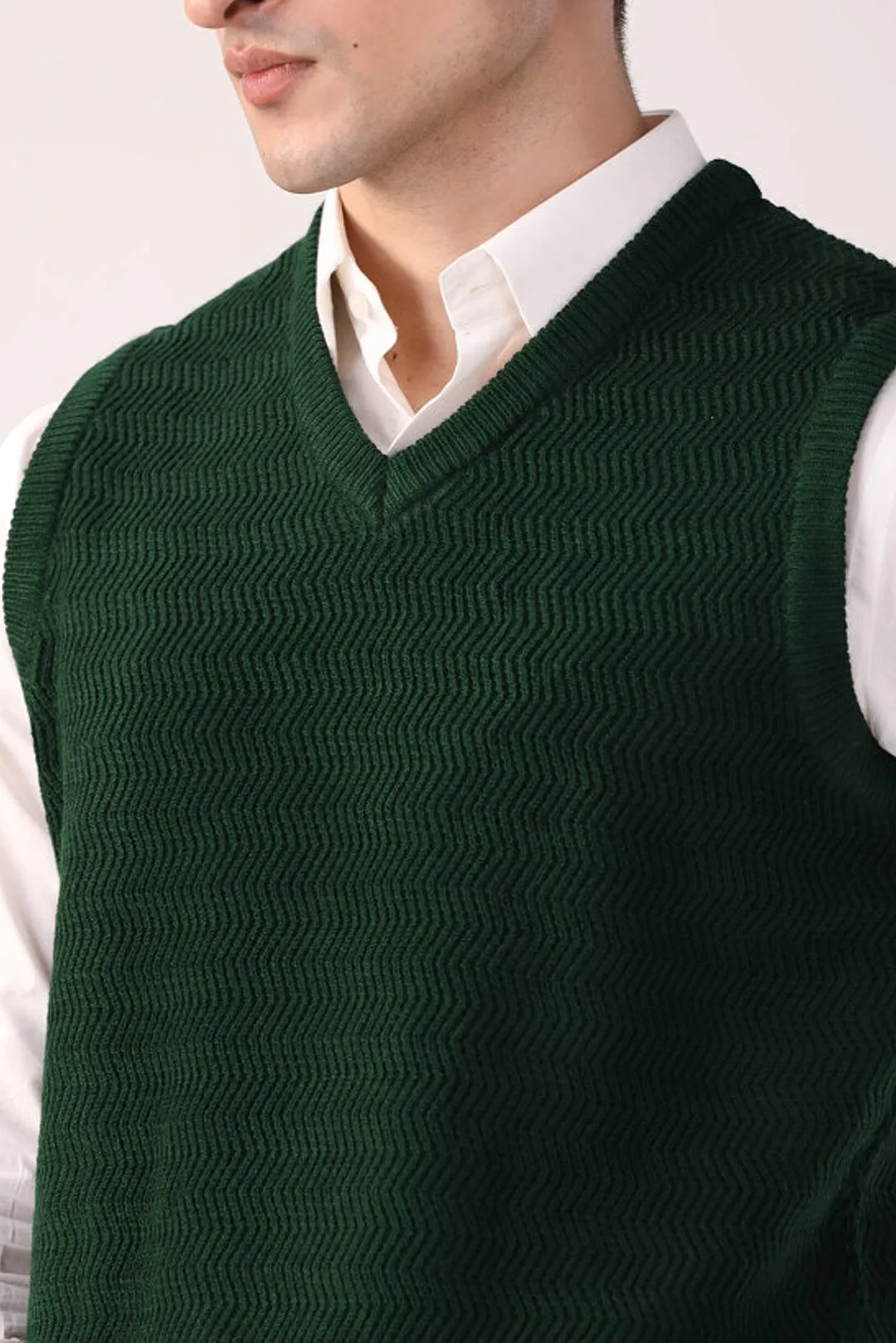 Green Textured Knit Sweater