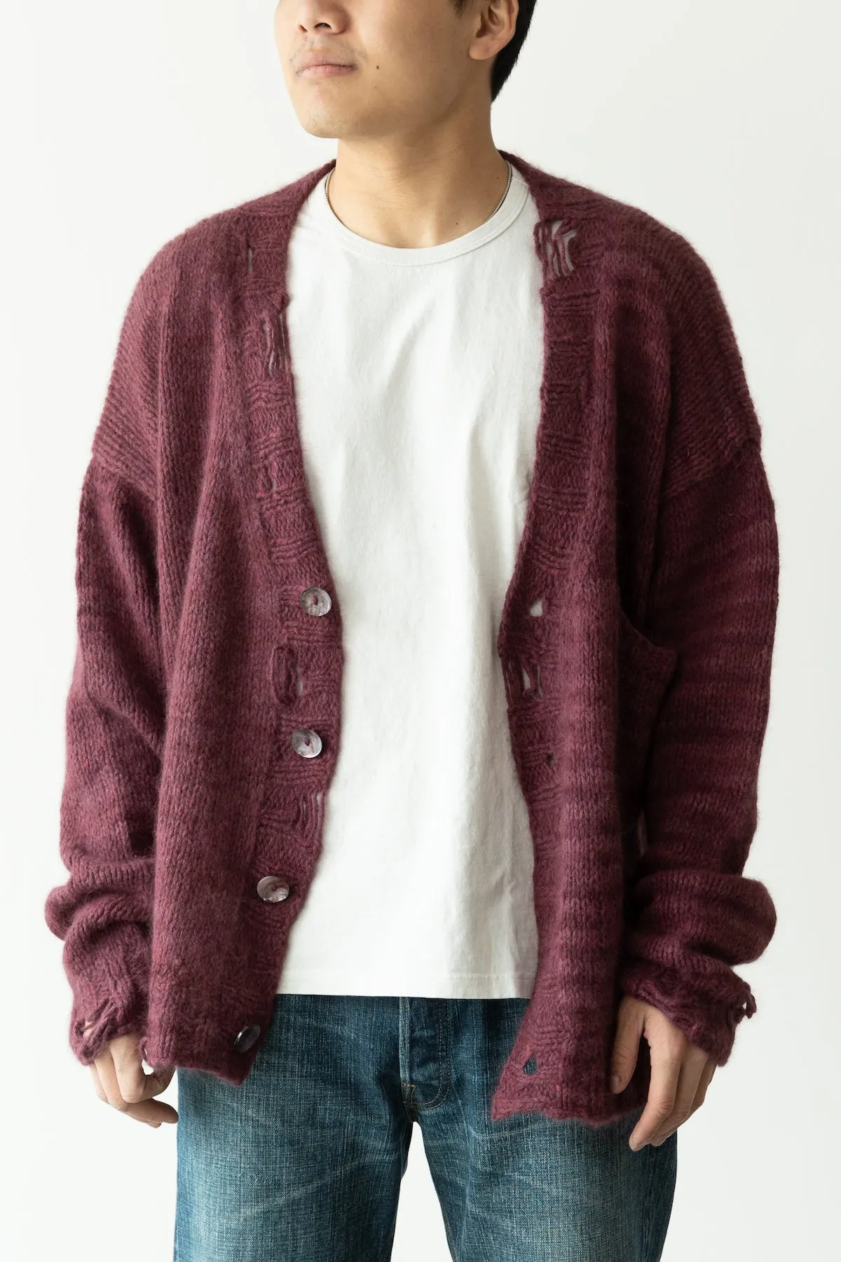 Hand Brushed Cardigan - Burgundy