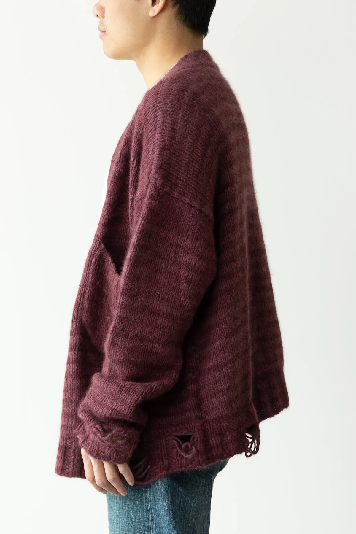 Hand Brushed Cardigan - Burgundy