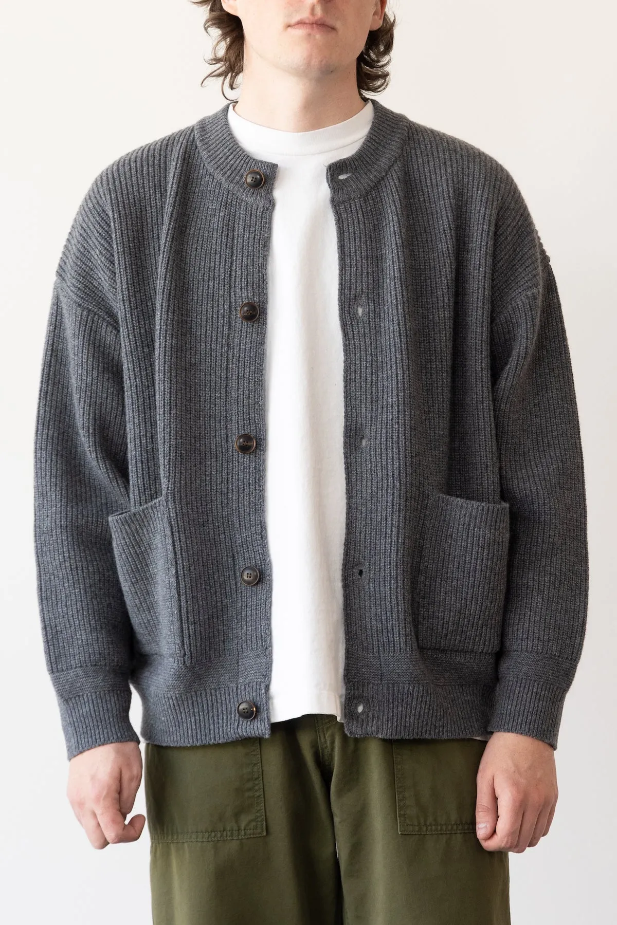 Heavy Wool Round Cardigan - Dark Gray