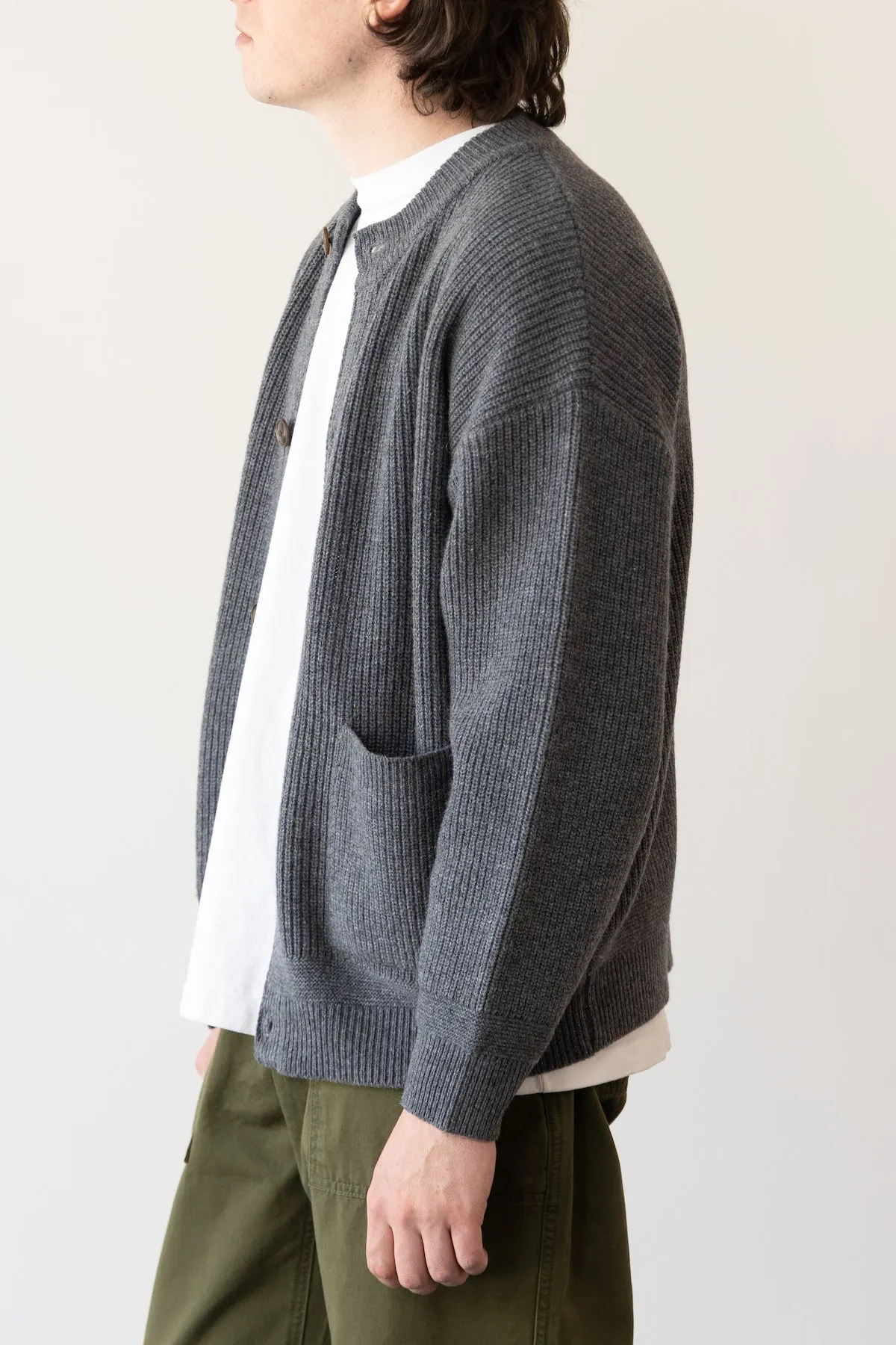 Heavy Wool Round Cardigan - Dark Gray