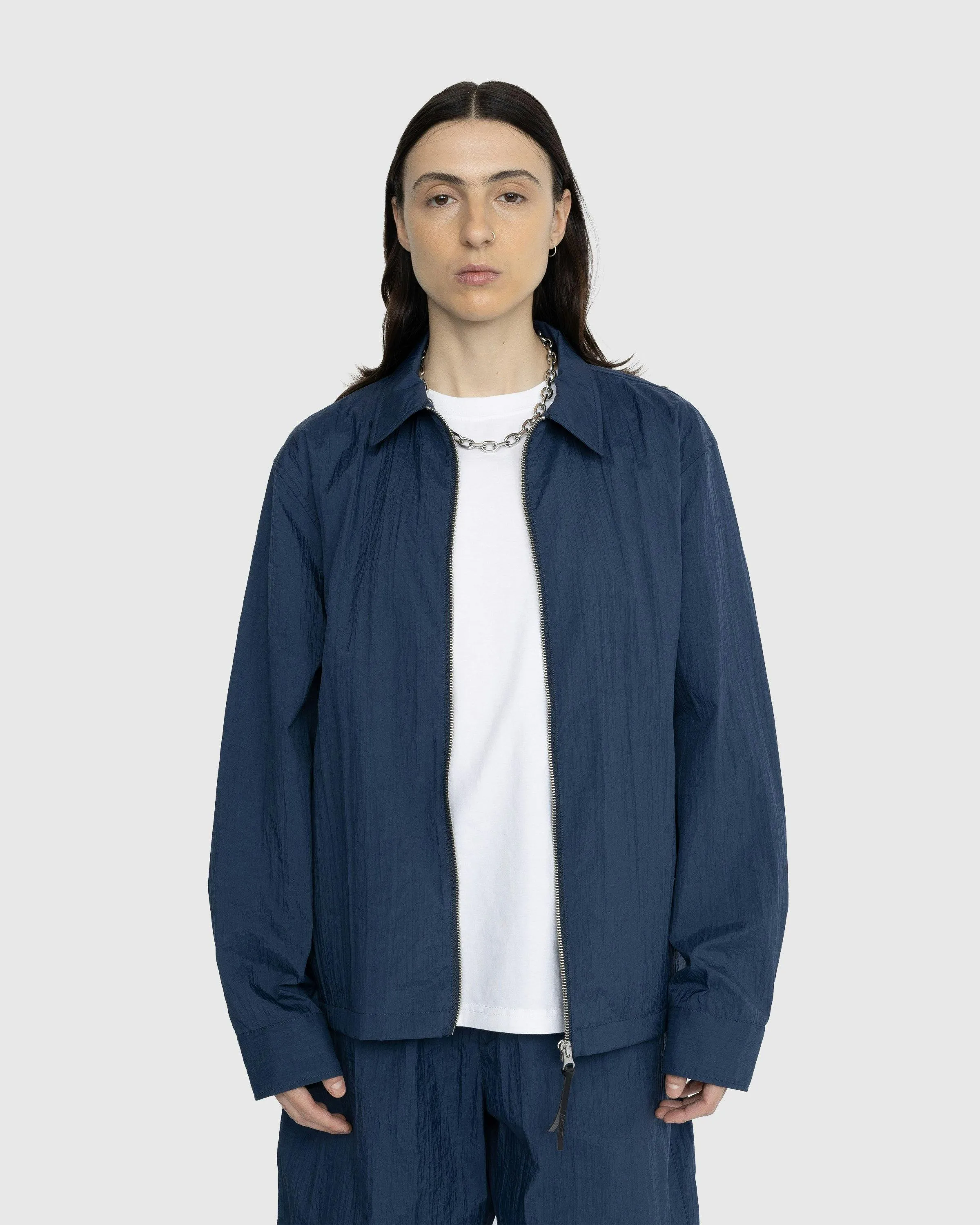 Highsnobiety – Texture Nylon Zipper Shirt Jacket Deep Blue | Highsnobiety Shop