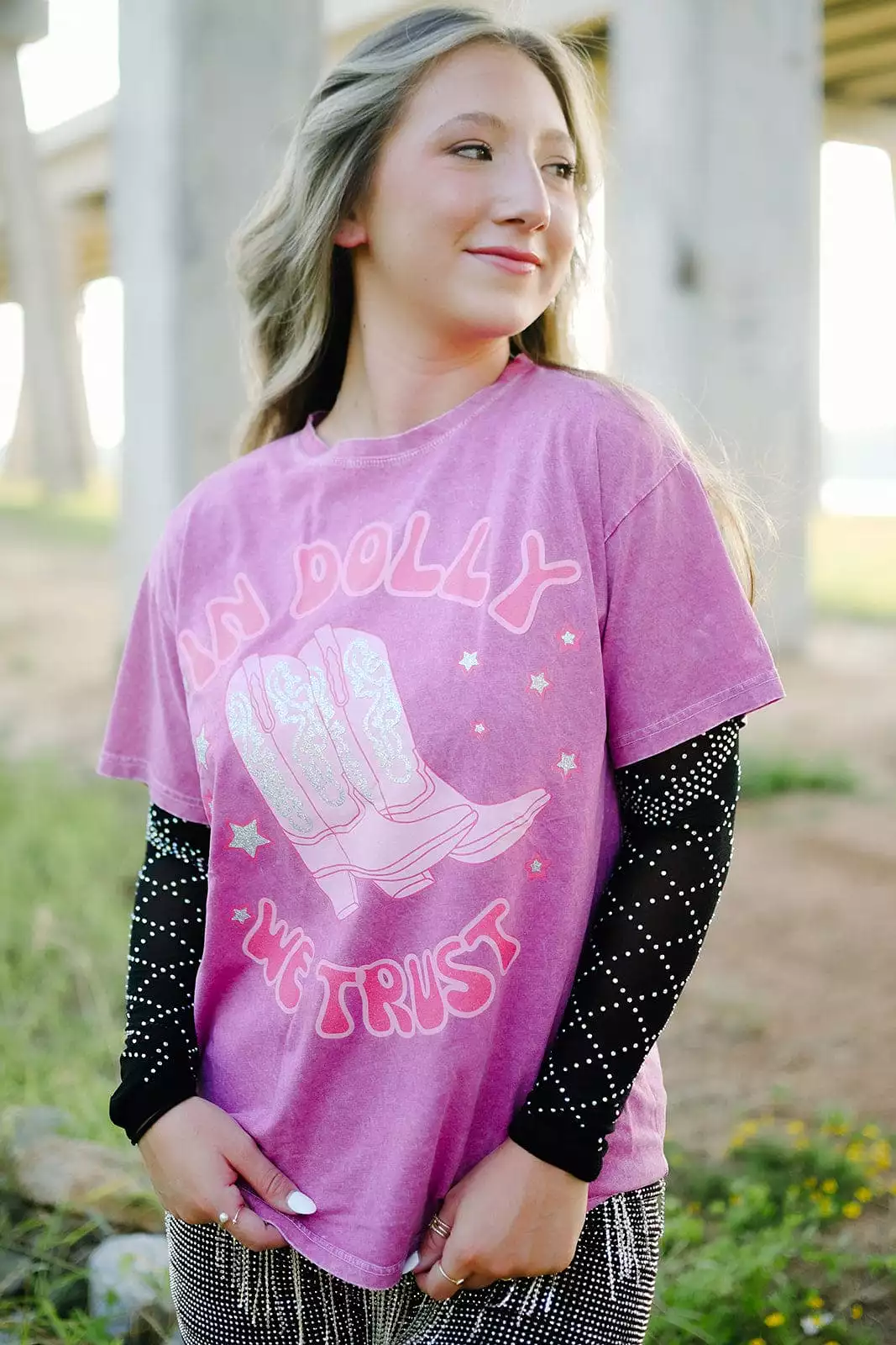 Hot Pink Dolly Western Tee