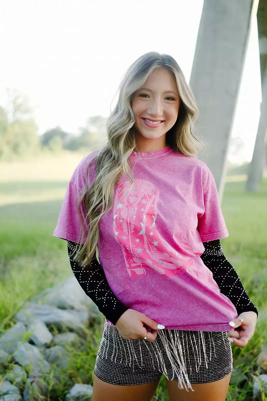 Hot Pink Glitter Western Tee