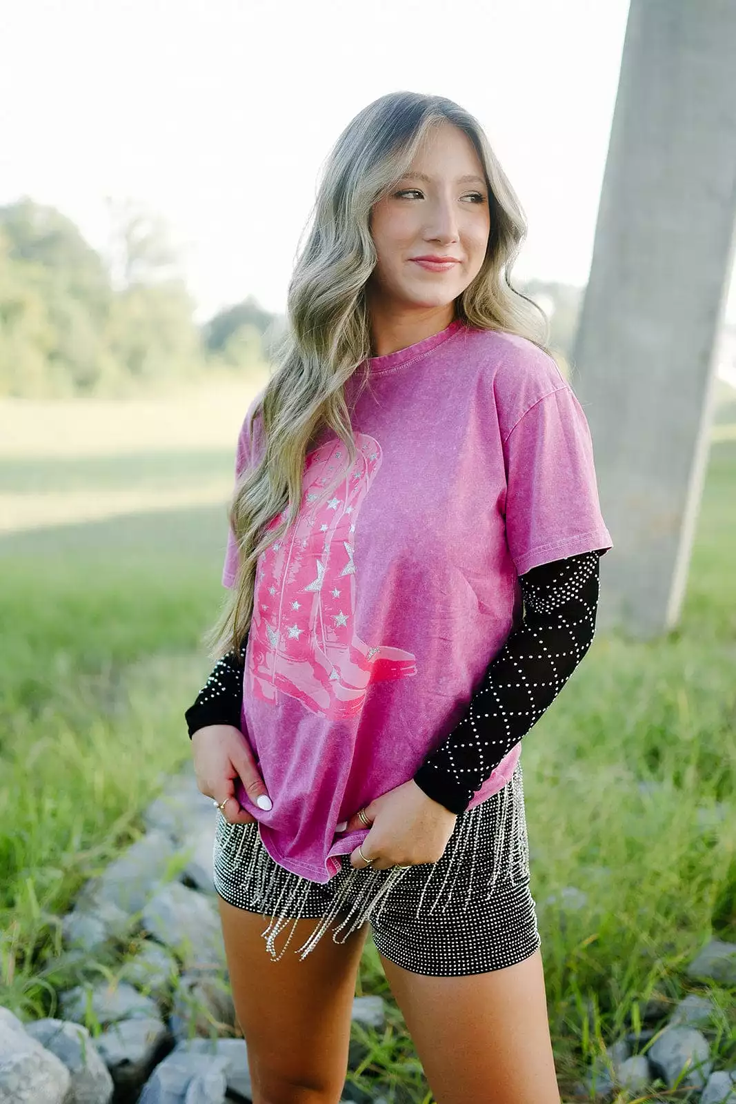 Hot Pink Glitter Western Tee