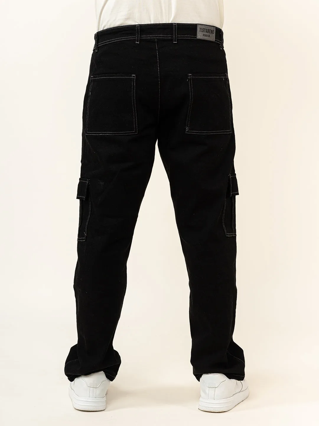 Jet Black Straight Fit Cargo Denim Jeans