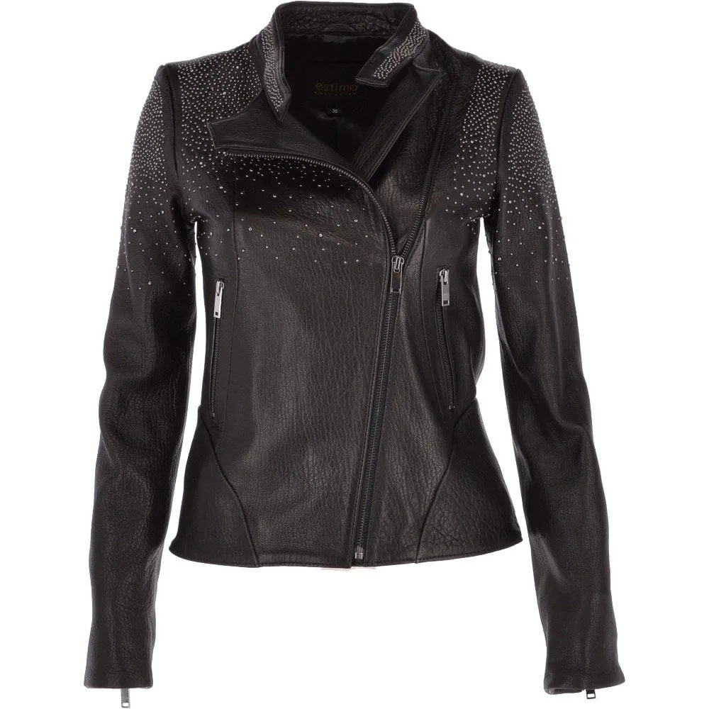 Ladies Vegetable Tanned Leather Studded Biker Jacket Black : Melisandre