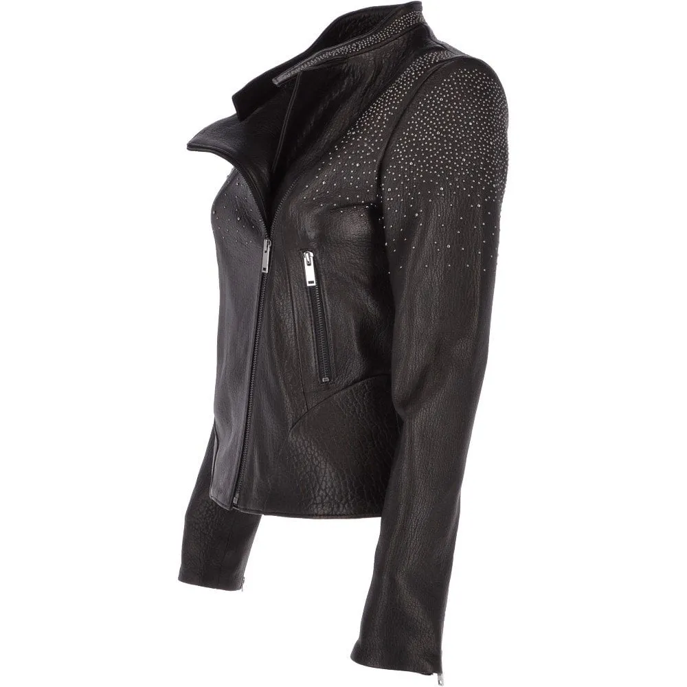 Ladies Vegetable Tanned Leather Studded Biker Jacket Black : Melisandre