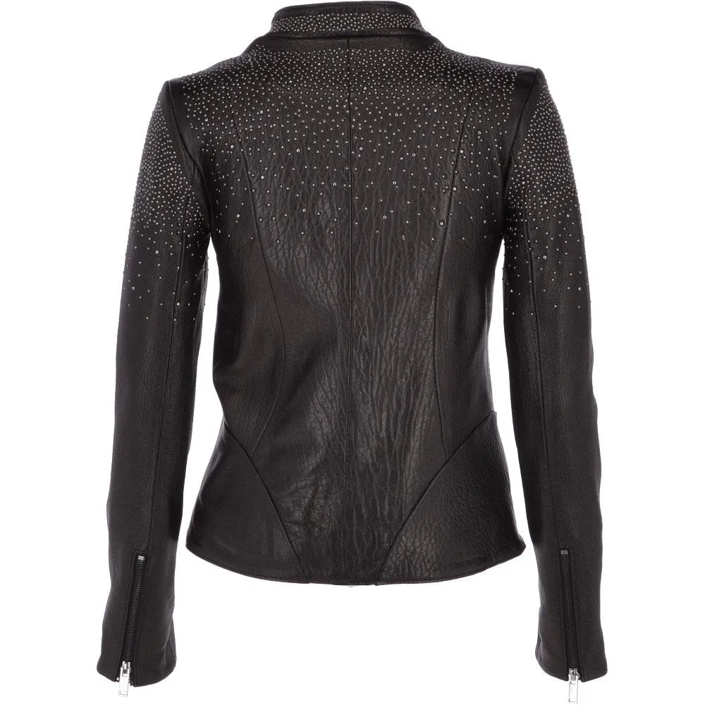 Ladies Vegetable Tanned Leather Studded Biker Jacket Black : Melisandre