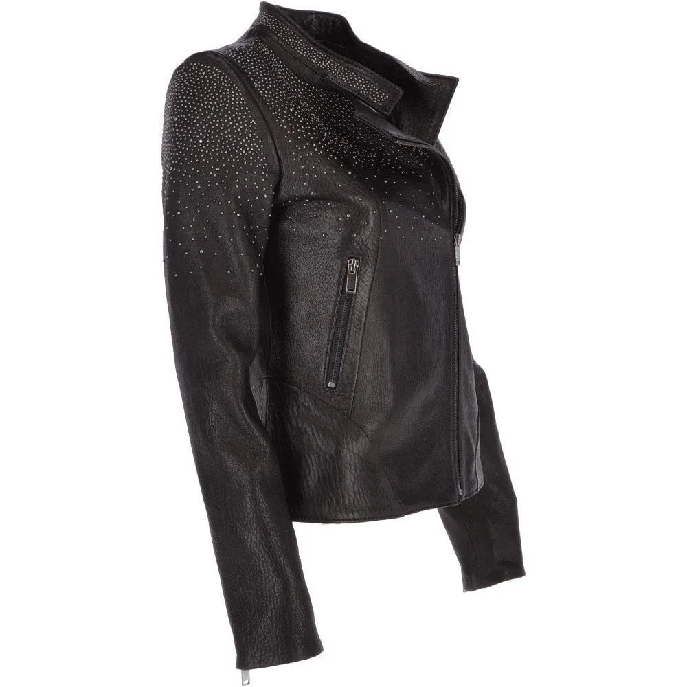 Ladies Vegetable Tanned Leather Studded Biker Jacket Black : Melisandre