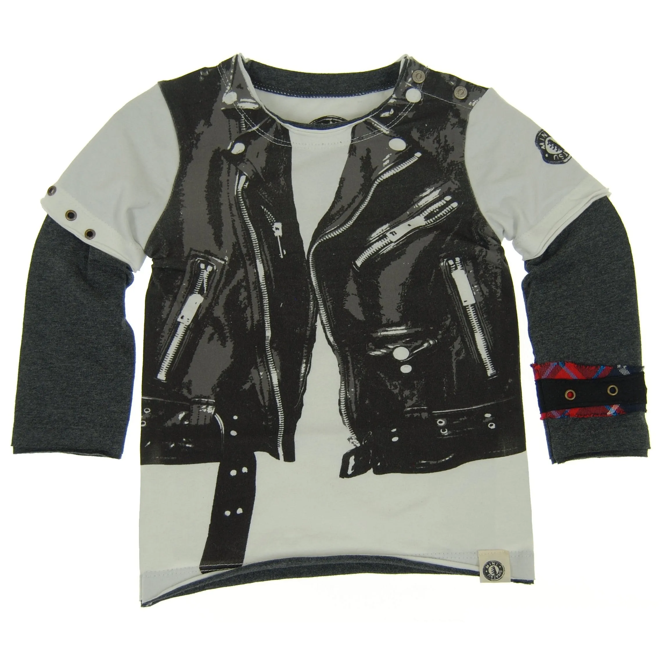 Leather Jacket Vest Baby Twofer Shirt by: Mini Shatsu