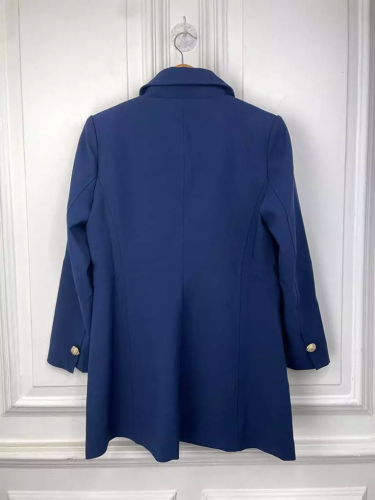 Malissa J Gold Button Double Breasted Blazer - Navy