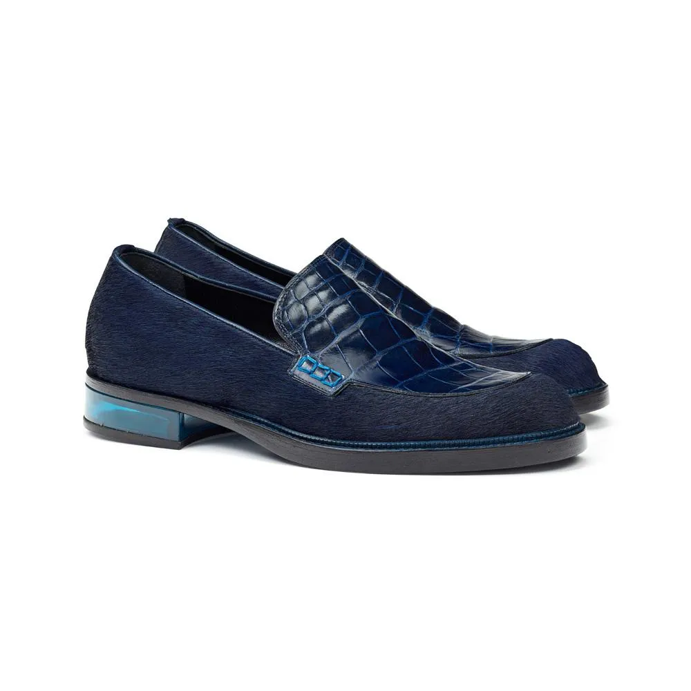 Mauri Men's Shoes Indigo Blue Exotic Body Alligator & Pony Loafers 4799 (MA4515)