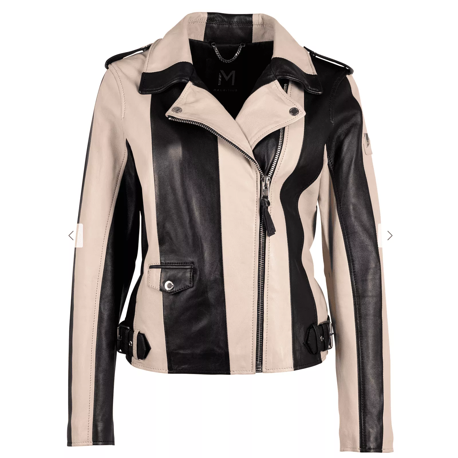 Mauritius Armilla CF Striped Leather Jacket in Black and Beige