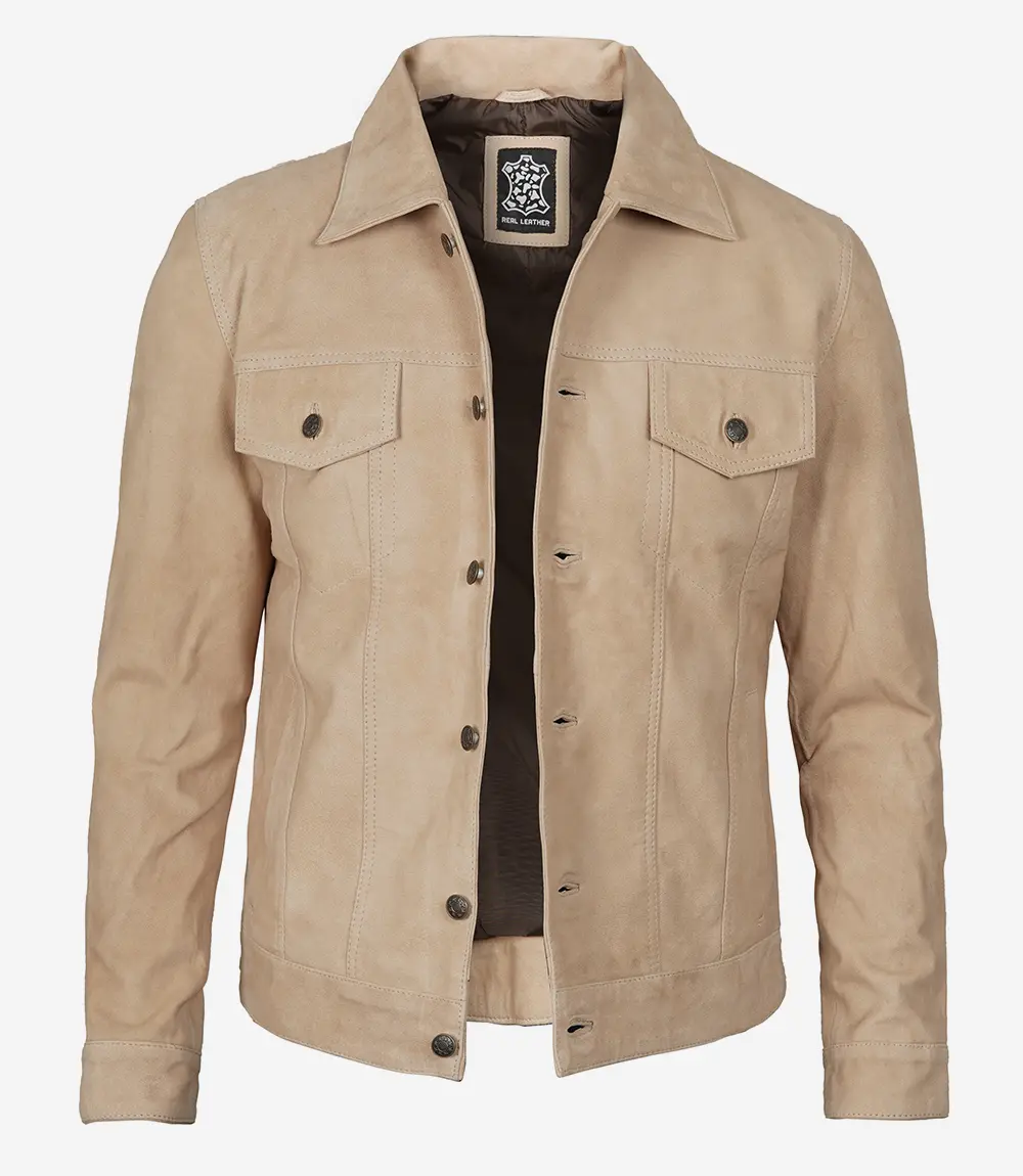 Mens Camel Suede Trucker Jacket