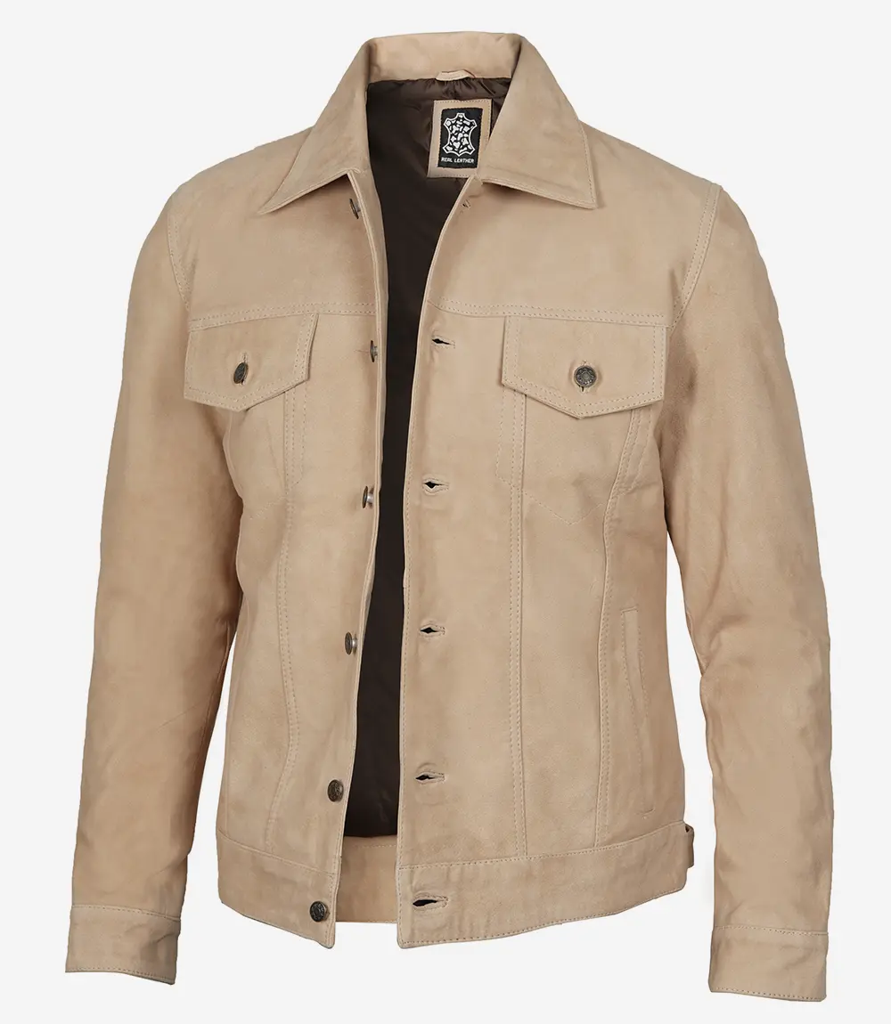 Mens Camel Suede Trucker Jacket