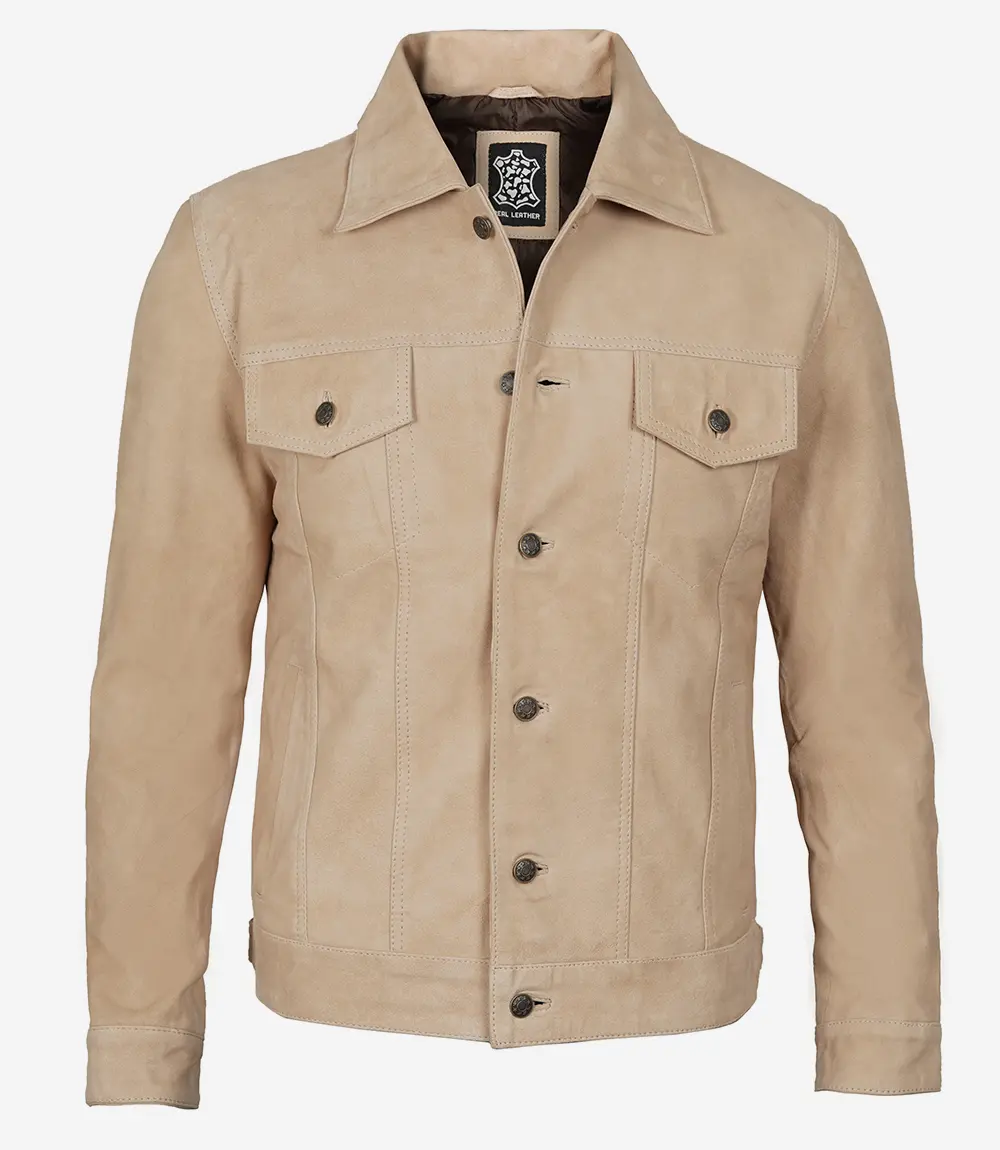 Mens Camel Suede Trucker Jacket