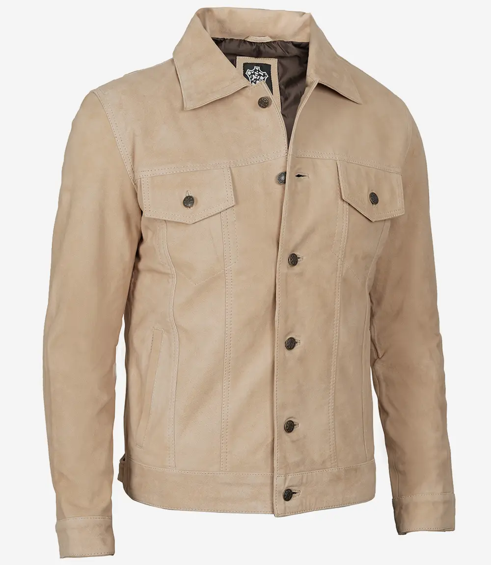 Mens Camel Suede Trucker Jacket