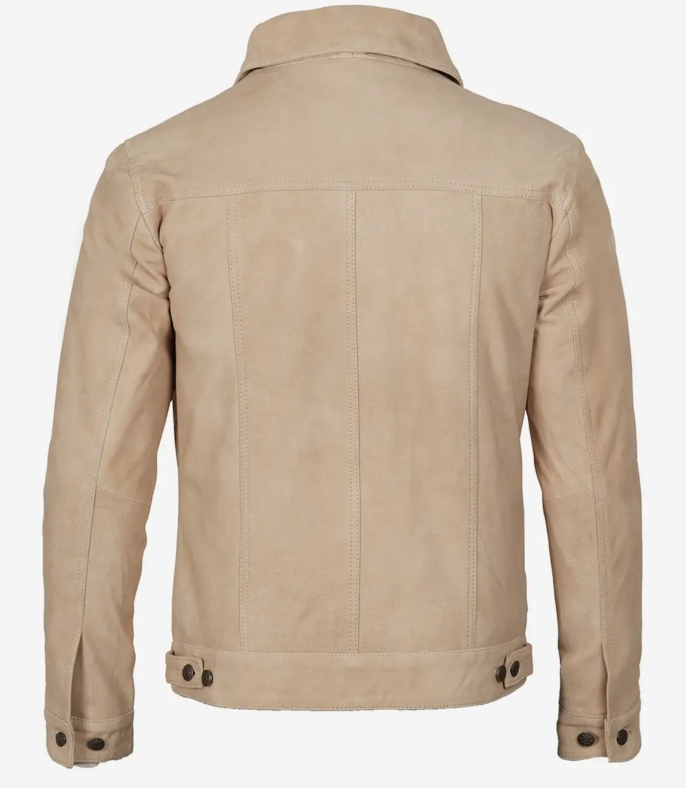 Mens Camel Suede Trucker Jacket