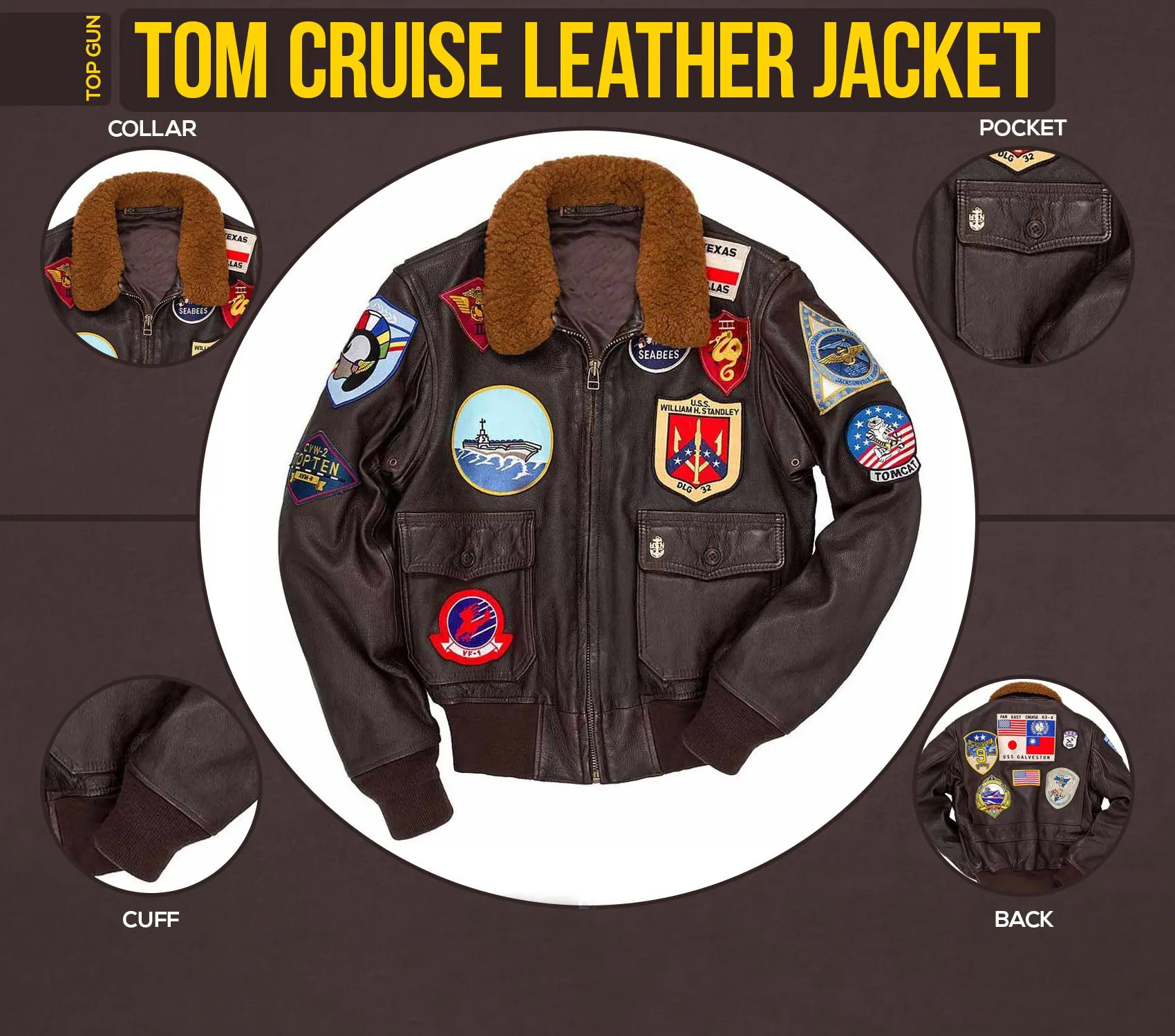 Men's Tom Cruise Top Gun Brown Leather Jacket - TheJacketNation