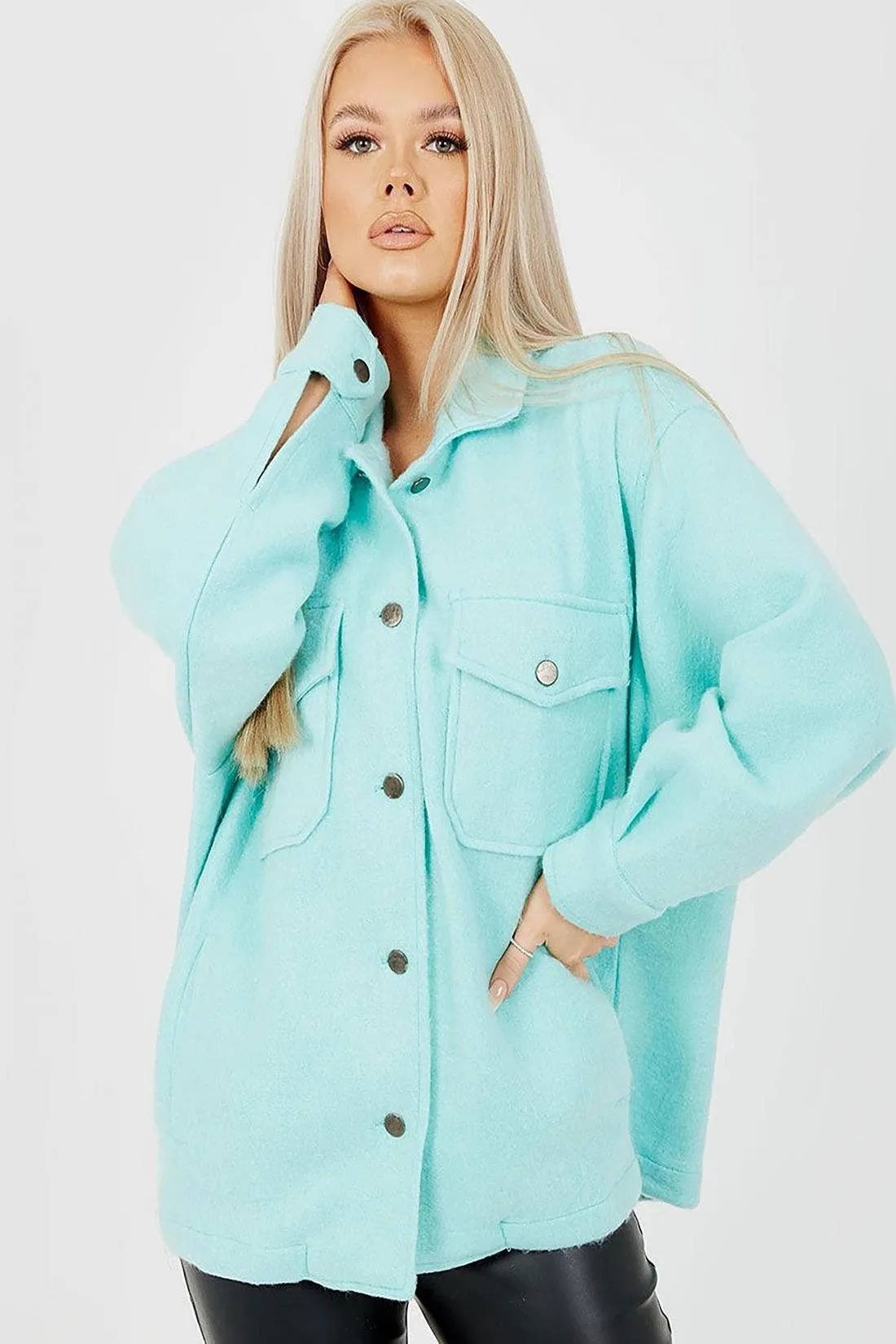 Mint Plain Classic Thick Shirt Jacket Shacket