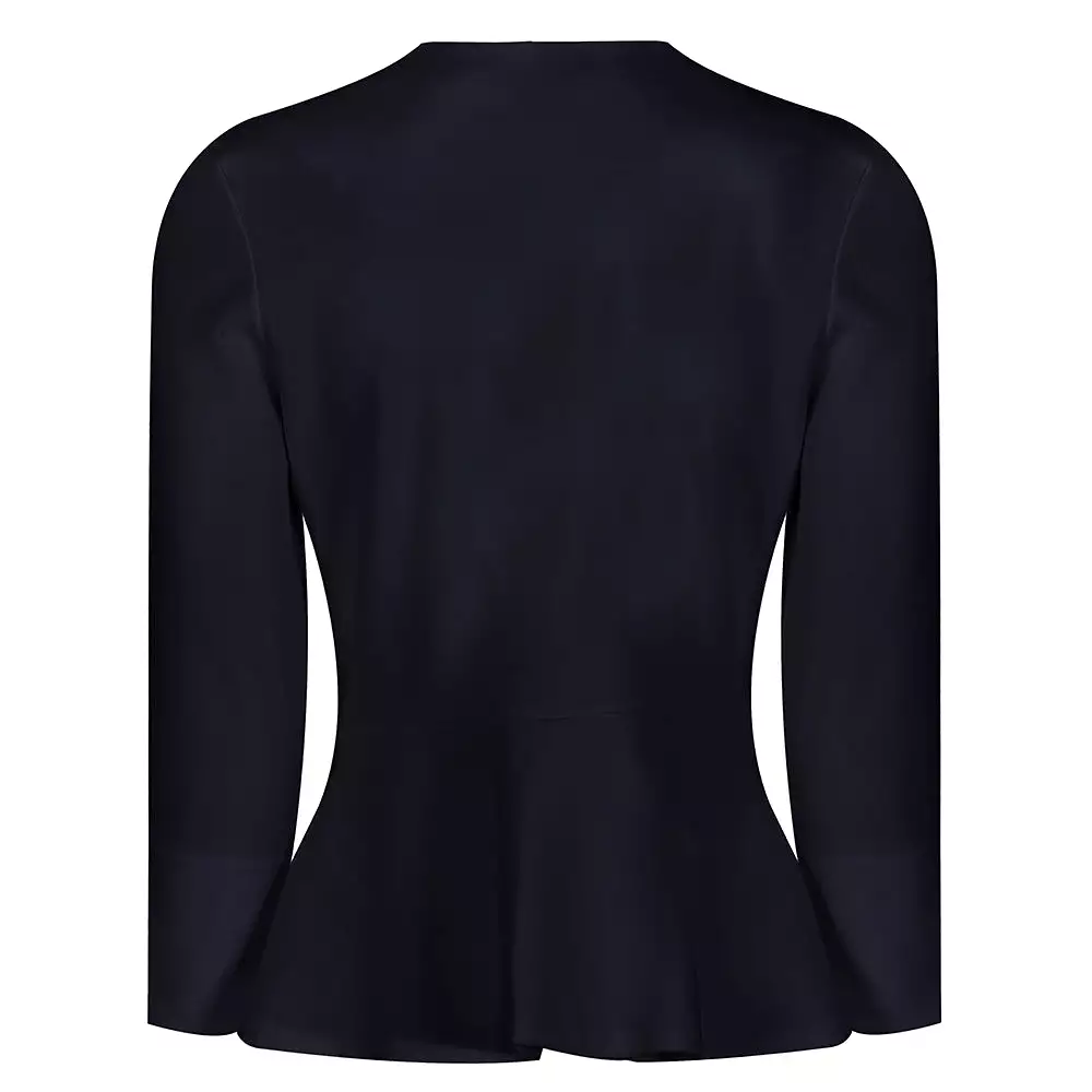 Navy Blue Long Sleeve Tie Front Jacket